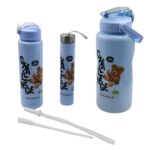Plastic Water Bottle Set – BPA-Free, Leak-Proof, Cartoon Design Kids & Gym (3 Pc Set) - Sleeve Design by Nari Haat,...