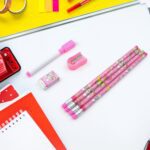 Kids' Stationery Kit: Wooden Pencils, Sharpener, Eraser, Diary (8 Pc Set) - Fabric Detail by Nari Haat, Indian ethnic...
