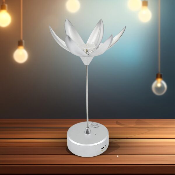 Lotus Flower Lamp with Music, Touch Open and Close, USB Rechargeable (1 Pc) - Front View by Nari Haat, Indian ethnic ...