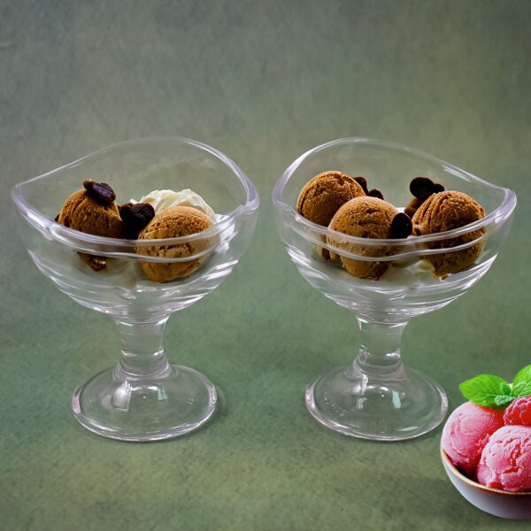 Glass Footed Dessert Bowl, Ice Cream Cup (2 Pcs Set) - Front View by Nari Haat, Indian ethnic wear, women clothing, d...