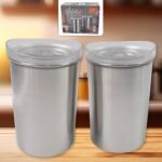 Stainless Steel Airtight Containers with See Through Lid (2 Pc Set / 1000 ML) - Front View by Nari Haat, Indian ethni...