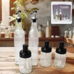 Transparent Glass Oil Dispenser 500 ML Bottle Set of 2, Spice Jar 250 ML Set of 3, Oil Bottle for Kitchen, Oil & Vin...
