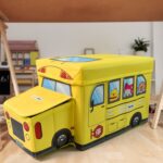 School Bus Shaped Portable Foldable Toy Box Storage with Lid (1 Pc) - Front View by Nari Haat, Indian ethnic wear, wo...