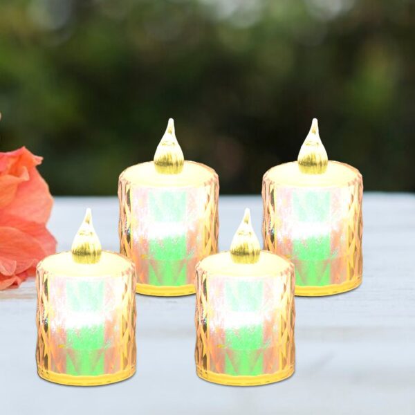 4 Pc Flameless and Smokeless Decorative Melting Candles LED Tea Light, Diwali - Front View by Nari Haat, Indian ethni...