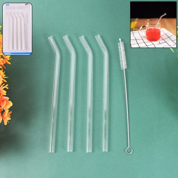 4 Pcs Reusable Glass Straws with 1 Cleaning Brushes - Front View by Nari Haat, Indian ethnic wear, women clothing, de...