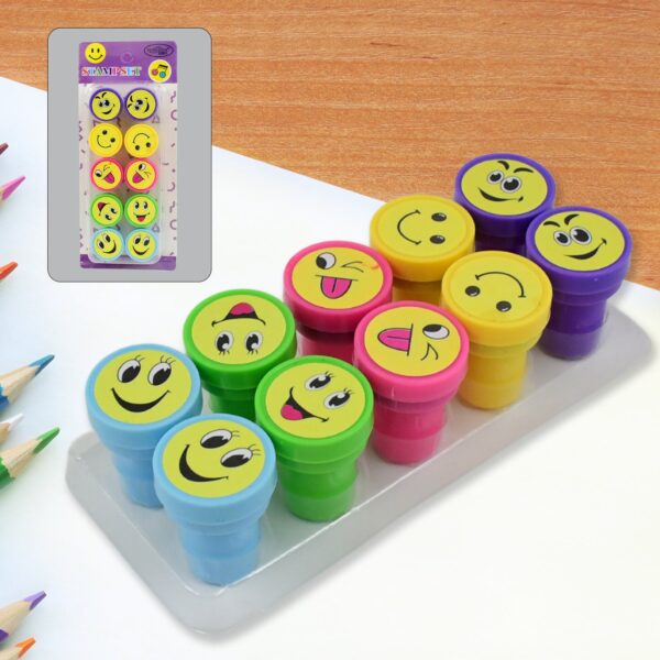 Emoticon Stamps 10 pieces in Round Shape Stamp (Multicolor / 10 Pc) - Front View by Nari Haat, Indian ethnic wear, wo...