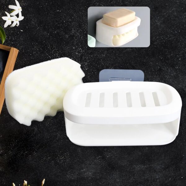Soap Box With Sponge Dual-use Soap Holder ,Sabudani (2 Pc Set / With Adhesive Hook) - Front View by Nari Haat, Indian...