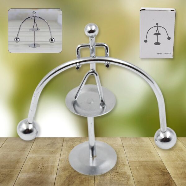 Mini Steel Balance Toy (1 Pc): Desk Decor, Perpetual Motion, Physics Toy - Front View by Nari Haat, Indian ethnic wea...