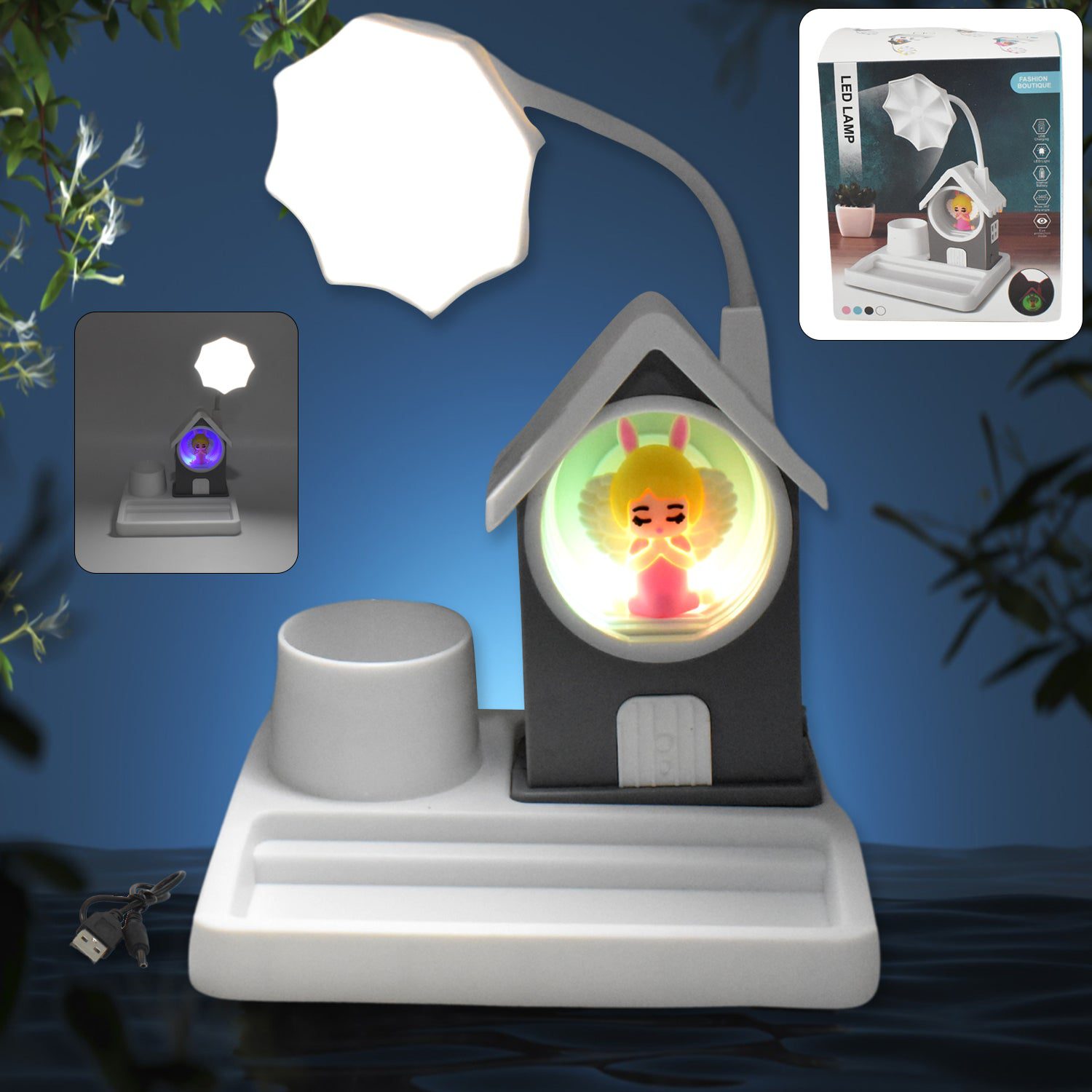 01_16767312-e809-44fb-a3c8-8878e5513a8a.jpg Cute Cartoon Home Design LED Desk Light with Plastic Base, Multi-Color (1 Pc) - Front View by Nari Haat, Indian ethni...