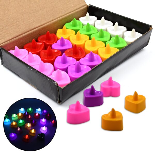 Heart Shape Battery Operated Tea Light LED Candles, Decoration Diwali (24 Pc Set) - Front View by Nari Haat, Indian e...