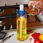 2 in 1 Transparent Oil Dispenser with Silicone Oil Dropper Nozzle (1 Pc / With Brush / 1 Ltr) - Front View by Nari Ha...