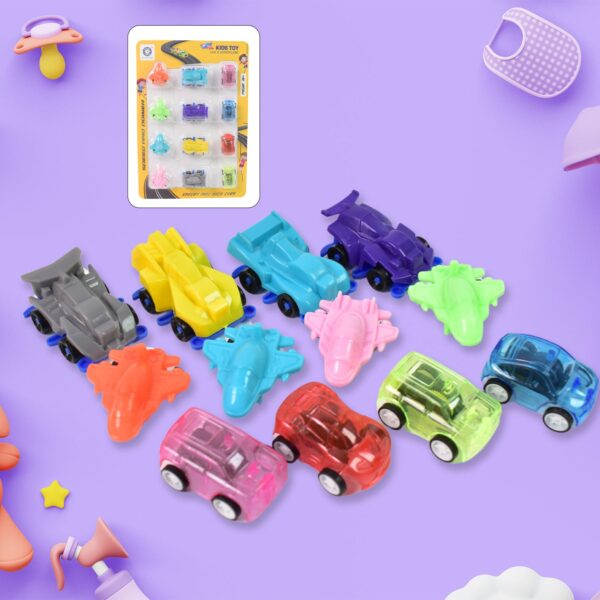 Mini Pull Back Car & Aeroplane Plastic Pull Back Car Cartoon Toys (12 Pcs Set) - Front View by Nari Haat, Indian ethn...