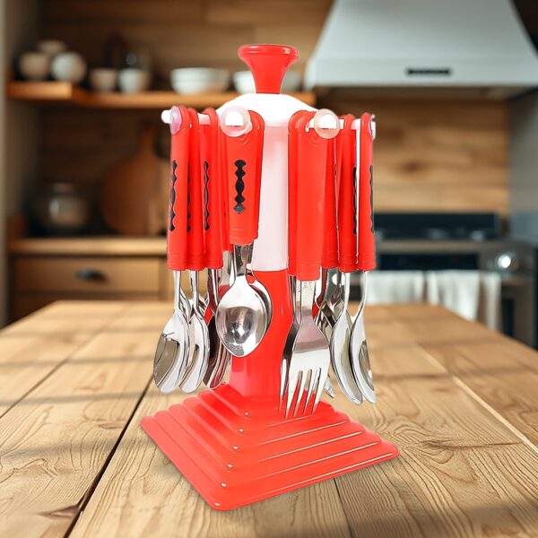 Classic Cutlery Set for Dining Table Stainless Steel 24-Piece Set With Stand (1 Set - Front View by Nari Haat, Indian...