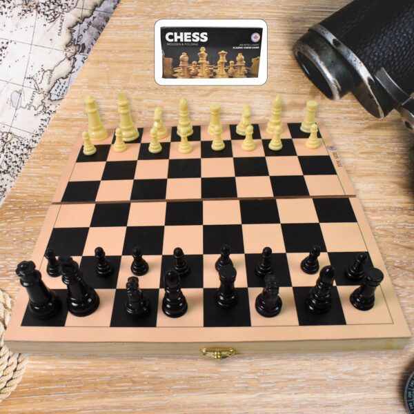 Folding Wooden Chess Board Set (30 × 30 Cm / 1 Set) - Front View by Nari Haat, Indian ethnic wear, women clothing, d...