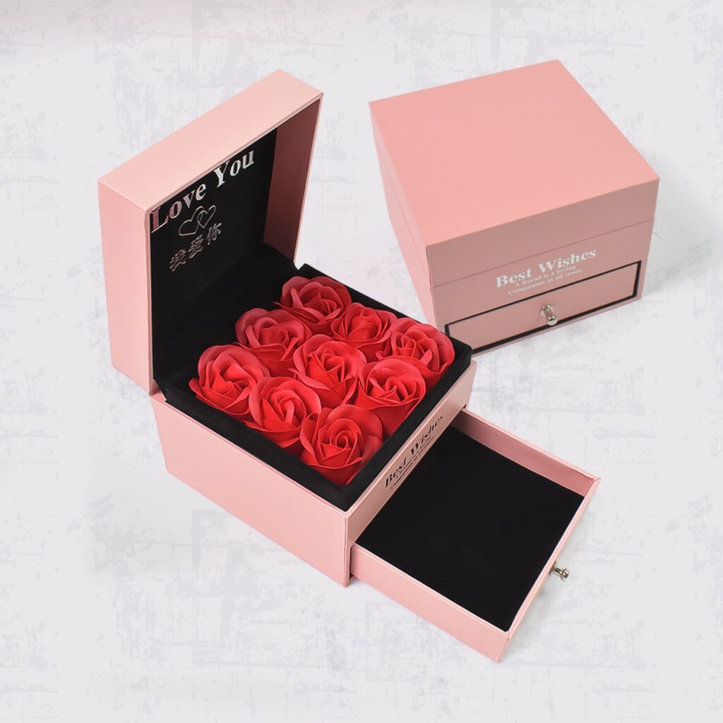Preserved Eternal Rose Gift Box with Drawer & 9 Artificial Roses (1 Set) - Front View by Nari Haat, Indian ethnic wea...