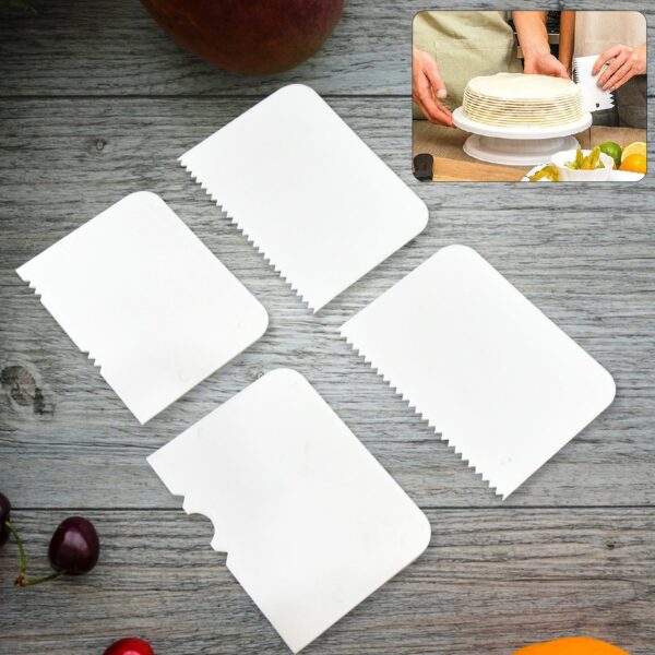 Plastic Cake Scraper Cake Decorating Pastry Baking Tool (4 Pcs Set) - Front View by Nari Haat, Indian ethnic wear, wo...