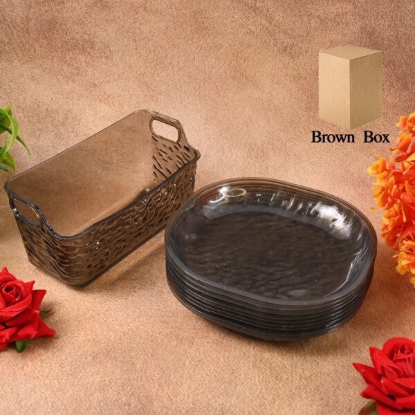 Plastic Household Plates Dinner Plates Dish Tray Skewer Bone Plate Set (10 Pcs Set) - Front View by Nari Haat, Indian...