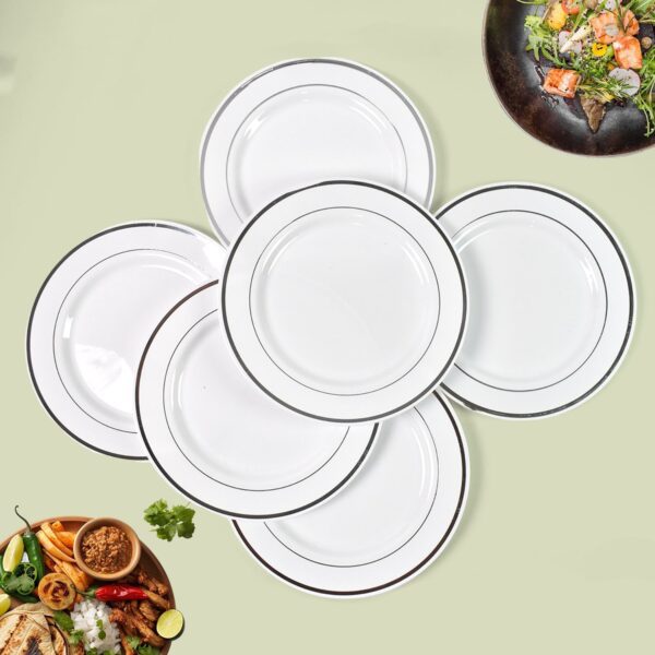 Round Plastic Dinner Plates Wedding Birthday Party Tableware Supplies (6 Pcs Set) - Front View by Nari Haat, Indian e...