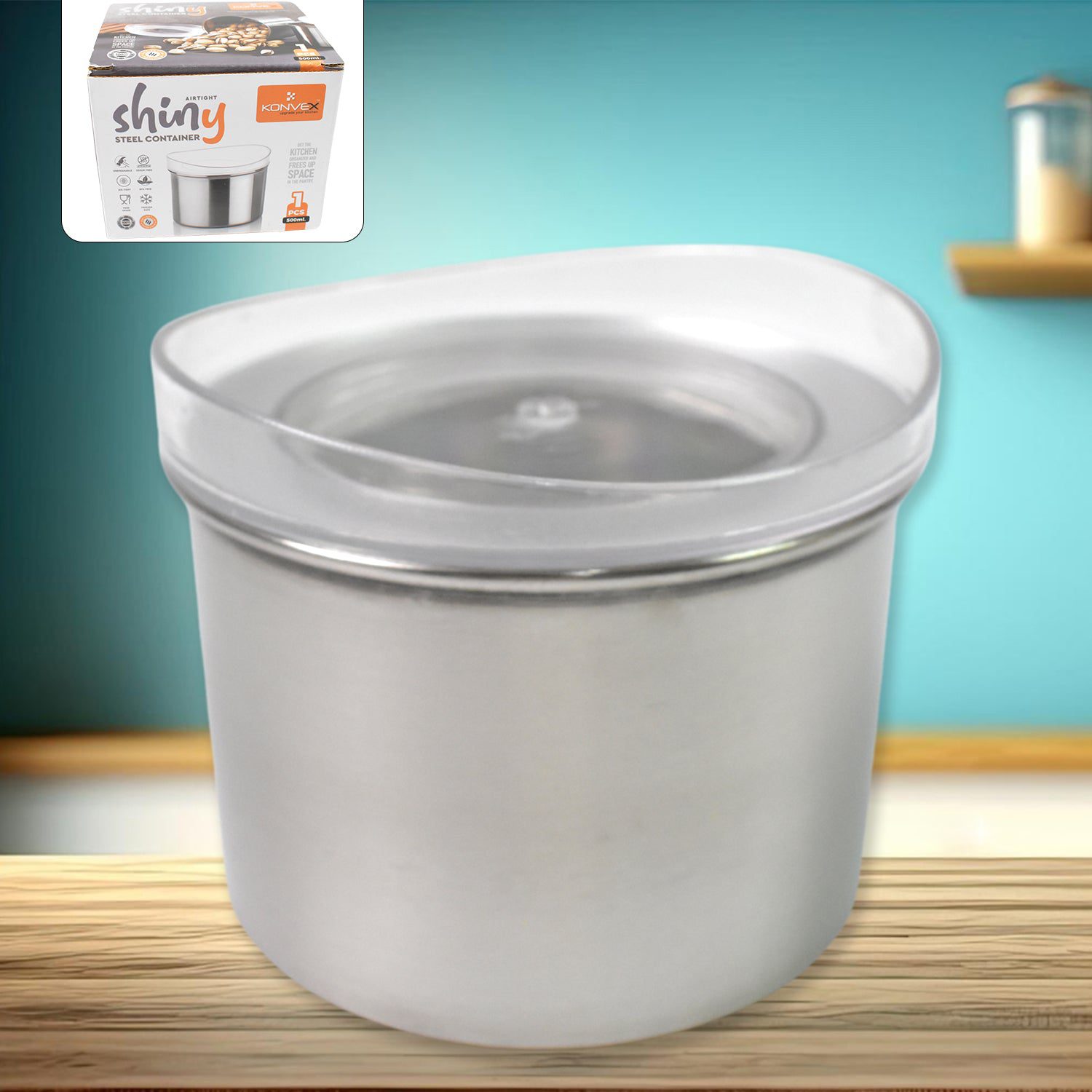 01_310ad364-541a-497f-8db6-acf55d9335eb.jpg Multipurpose Stainless Steel Airtight Containers with See Through Lid (1 Pc / 500 ML) - Front View by Nari Haat, Indi...