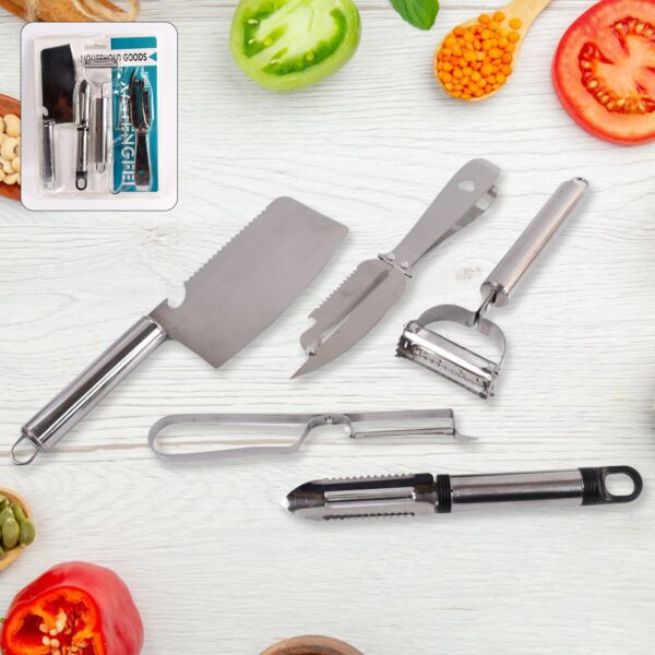 Multifunctional peeler, grater, fruit peeler, kitchen household gadget set (5 Pc Set) - Front View by Nari Haat, Indi...