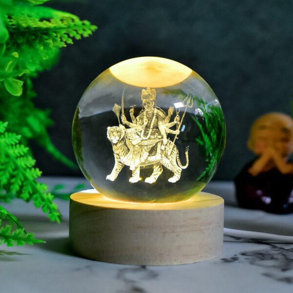 Ambaji 3D Crystal Ball lamps With Base (1 Pc) - Front View by Nari Haat, Indian ethnic wear, women clothing, designer...
