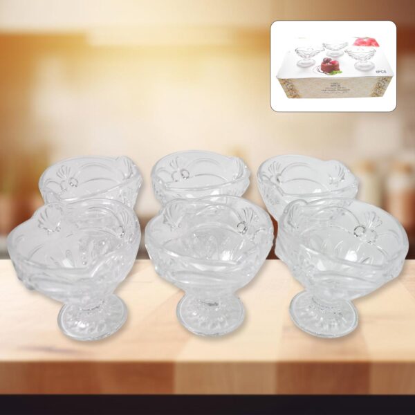 Glass Ice-Cream Cup Set, Home & Kitchen Serving or Dessert Cup (6 Pcs Set) - Front View by Nari Haat, Indian ethnic w...