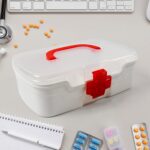 3-Compartment First Aid Box – Portable Medicine Storage with Tray & Clear Lid - Closeup Embroidery by Nari Haat, In...