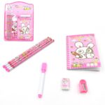 Kids' Stationery Kit: Wooden Pencils, Sharpener, Eraser, Diary (8 Pc Set) - Neckline Detail by Nari Haat, Indian ethn...