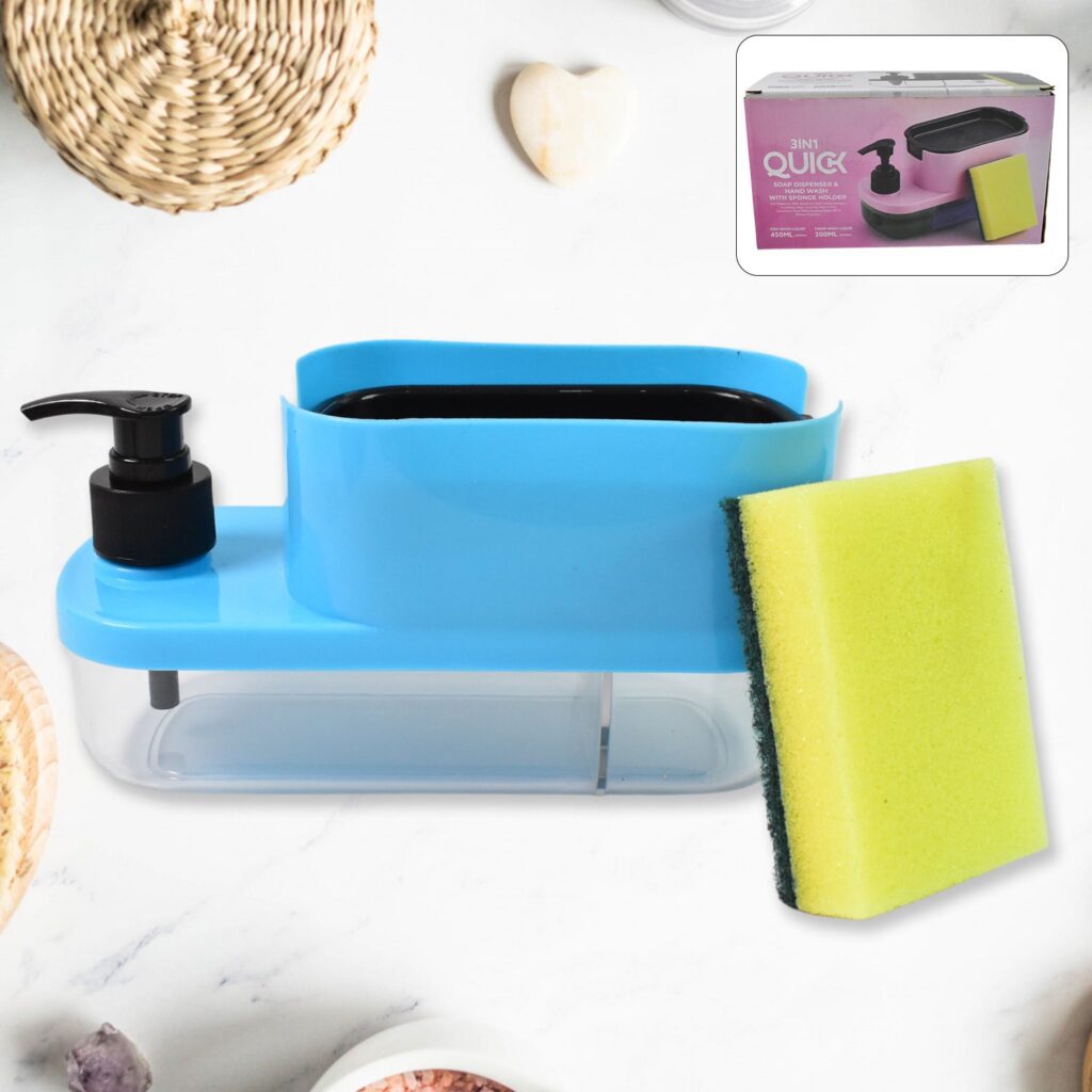 3 in 1 Dishwashing and Handwash Liquid Soap Dispenser (3 in 1 Dispenser) - Front View by Nari Haat, Indian ethnic wea...