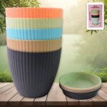 Round Plastic Flower Pot with Bottom Tray (5 Pcs Set / With Color Box) - Front View by Nari Haat, Indian ethnic wear,...