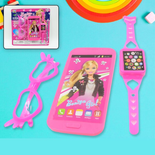 Barbie Musical Phone, Watch & Glasses Play Set for Girls (3 Pc, Battery-Free) - Front View by Nari Haat, Indian ethni...