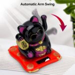 Solar Powered Happy Cat Beautiful with Arm Waves Wealth Cat (1 Pc / Mix Color) - Front View by Nari Haat, Indian ethn...