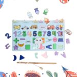 Wooden Number Puzzle Match Board and magnetic rod - Front View by Nari Haat, Indian ethnic wear, women clothing, desi...