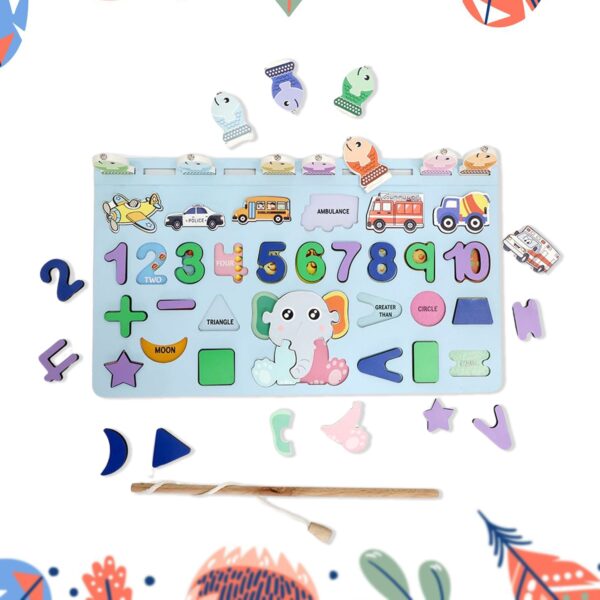 Wooden Number Puzzle Match Board and magnetic rod - Front View by Nari Haat, Indian ethnic wear, women clothing, desi...