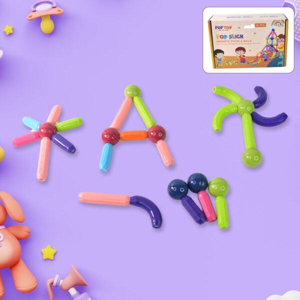 Magnetic Sticks Building Blocks Learning Toy for Kids (32 Pc) - Front View by Nari Haat, Indian ethnic wear, women cl...