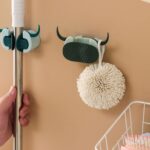 Multifunctional Cartoon Sticky Punch Free Mop Holder Wall Mounted Broom Organizer Cleaning Tools Holder Hanger, Self ...