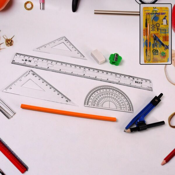 9 in 1 Stationery Set for School Student Office, Draft Rulers - Front View by Nari Haat, Indian ethnic wear, women cl...