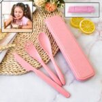 4 in 1 Travel Utensils Plastic Spoons and Forks Sets for Lunch Box (3 Pc With Case) - Front View by Nari Haat, Indian...