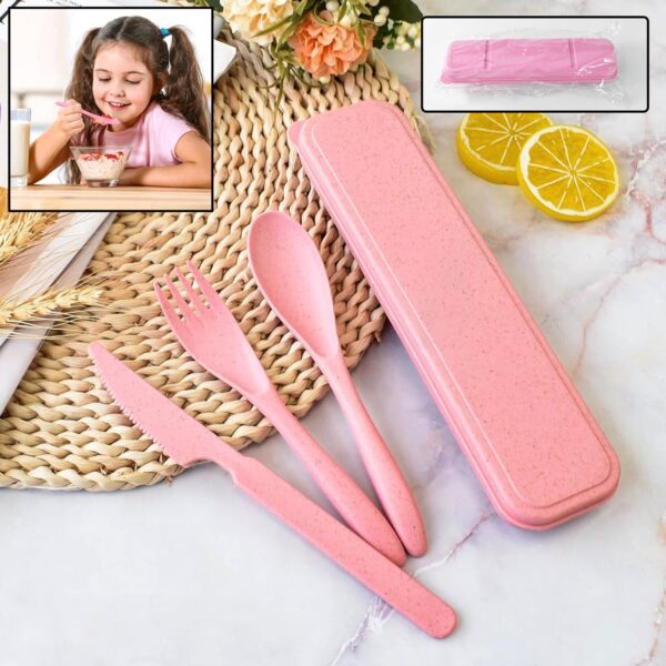 4 in 1 Travel Utensils Plastic Spoons and Forks Sets for Lunch Box (3 Pc With Case) - Front View by Nari Haat, Indian...