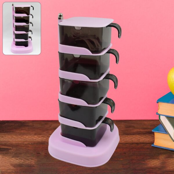 Rotating Spice Jars Vertical Rotatable Seasoning Box 5 Section / Tier 5 Spoon (1 Set) - Front View by Nari Haat, Indi...