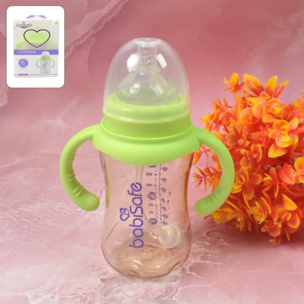 Plastic Baby Feeding Bottle with Handles, Cleaning brush & Straw (300 ML / 1 Pc) - Front View by Nari Haat, Indian et...