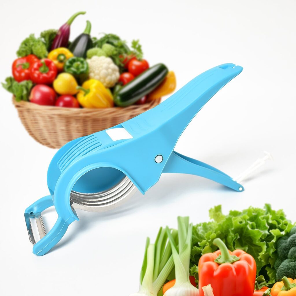 2 in 1 Veg & Fruit Multi Cutter with 5 Blades & Peeler (1 Pc / Multicolor) - Front View by Nari Haat, Indian ethnic w...