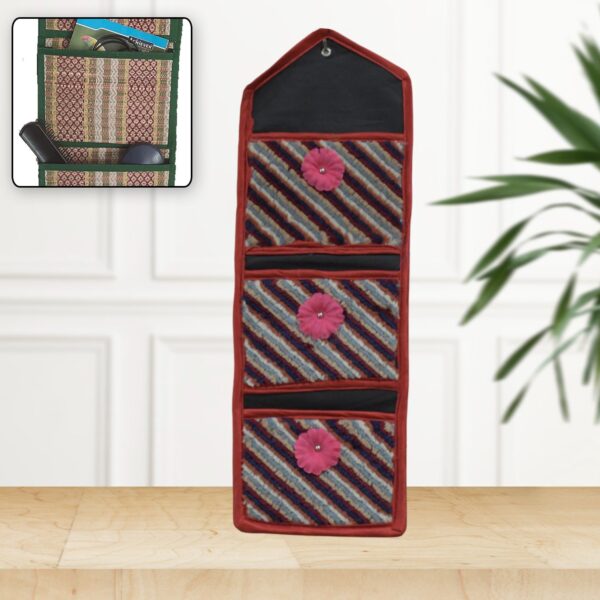 Foldable Hanging Organizer with 3 Pockets - Wall Hanging Letter Holder - Front View by Nari Haat, Indian ethnic wear,...