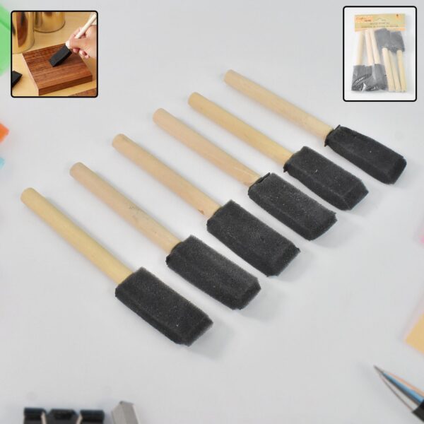 Multipurpose Sponge Brushes for Painting with Wooden Handles (6 Pcs Set) - Front View by Nari Haat, Indian ethnic wea...