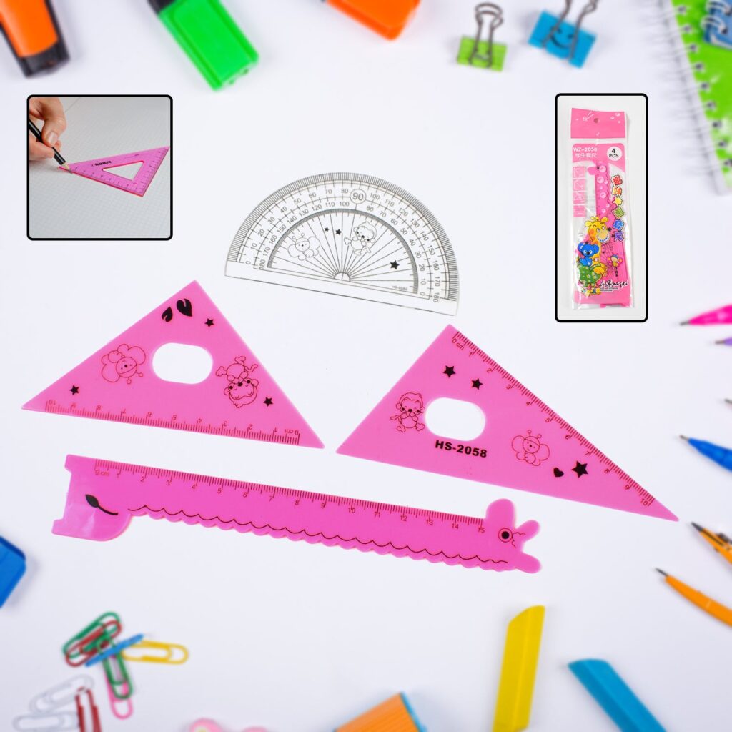 Cute Cartoon Giraffe Ruler / Scale Meter Ruler / Triangle Ruler (4 Pc Set) - Front View by Nari Haat, Indian ethnic w...