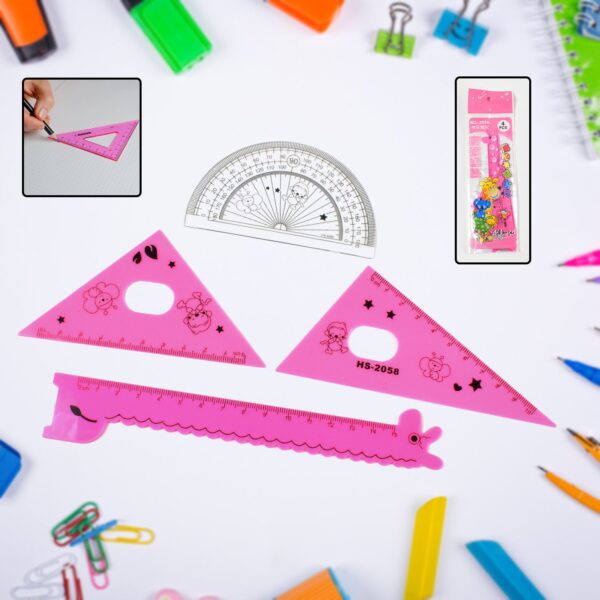 Cute Cartoon Giraffe Ruler / Scale Meter Ruler / Triangle Ruler (4 Pc Set) - Front View by Nari Haat, Indian ethnic w...