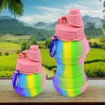 Flexible Collapsible Silicone Sports Water Bottle (260 ML / 20 CM Folding) - Front View by Nari Haat, Indian ethnic w...