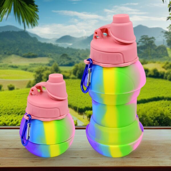 Flexible Collapsible Silicone Sports Water Bottle (260 ML / 20 CM Folding) - Front View by Nari Haat, Indian ethnic w...