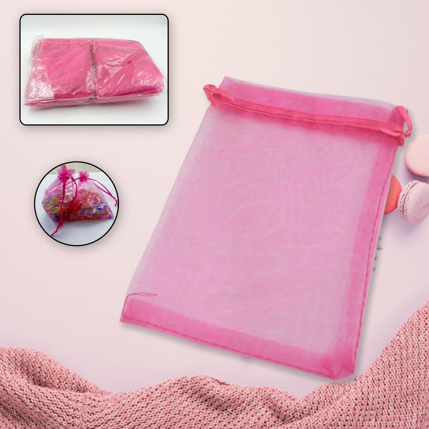01_880a5053-53d9-40b0-a6a3-15b2703cfafa.jpg Organza Gift Bags Small Mesh Bags Drawstring Gift Bags Festival Gift Bags (100 Pcs Set) - Front View by Nari Haat, I...