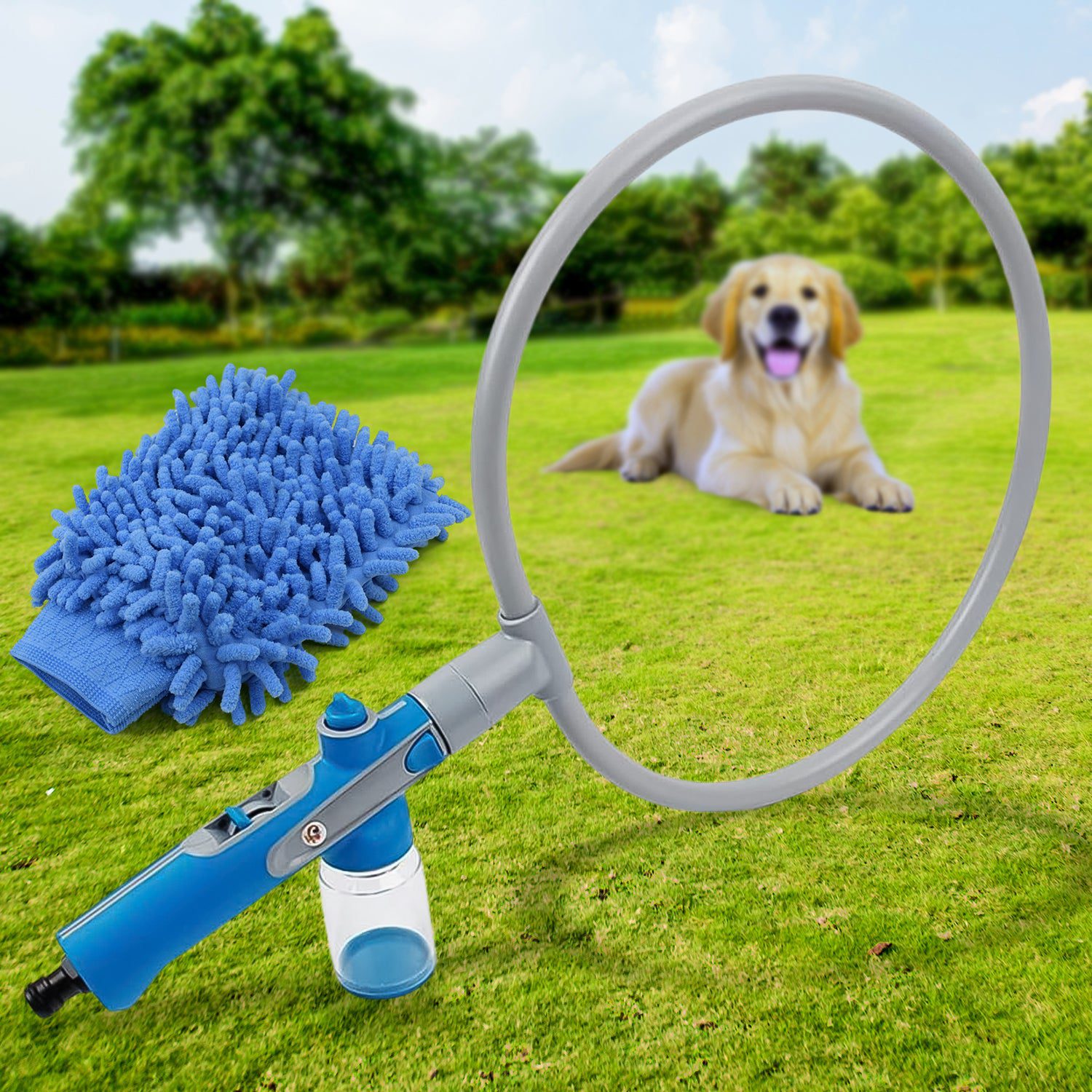 01_8ef54631-5958-42e4-b719-53e057d2c814.jpg Pet Shower Sprayer, Cat Dog Grooming Bath Massager, With Microfiber Glove (1 Set) - Front View by Nari Haat, Indian e...